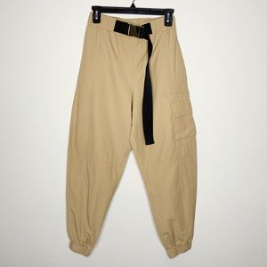 ASOS High Waisted Belted Cargo Jogger Tan Size 2